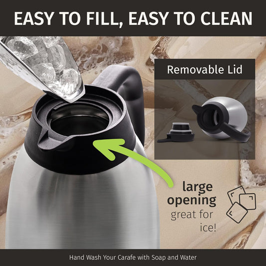 Thermal Coffee Carafe 68oz / 2L - 12 Hours Hot Beverage Dispenser, Insulated Stainless Steel Carafe for Hot Liquids, Coffee Carafes For Keeping Hot Coffee Dispenser for Parties -Large Tea Carafe Flask - PuriLite