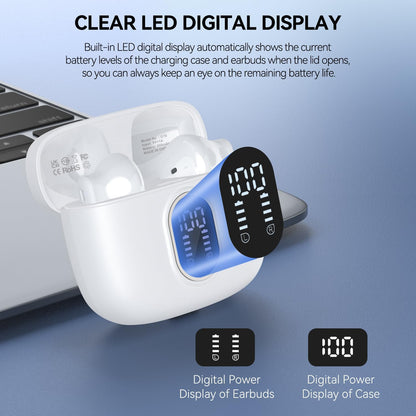 Wireless Earbuds Bluetooth 5.3 Headphones 42 Hrs Playtime with LED Display, Deep Bass Stereo and Noise Cancelling Bluetooth Ear Buds IPX7 Waterproof Wireless Ear Buds with Mic for iPhone Android White