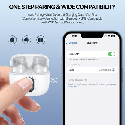 Wireless Earbuds Bluetooth 5.3 Headphones 42 Hrs Playtime with LED Display, Deep Bass Stereo and Noise Cancelling Bluetooth Ear Buds IPX7 Waterproof Wireless Ear Buds with Mic for iPhone Android White