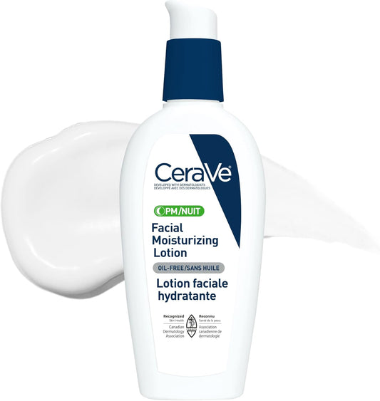 CeraVe Facial Moisturizing Lotion Pm | Ultra Lightweight, Night Face Moisturizer With Hyaluronic Acid | Fragrance Free, 89 Milliliters (1 Pack)