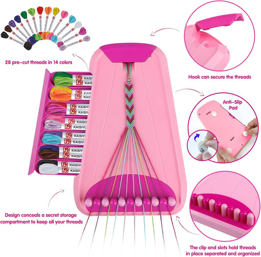 Friendship Bracelet Making Kit for Kids Ages 6–12 Jewelry Craft Set with Pre-Cut Threads Creative Arts and Crafts Gift Pink - PuriLite