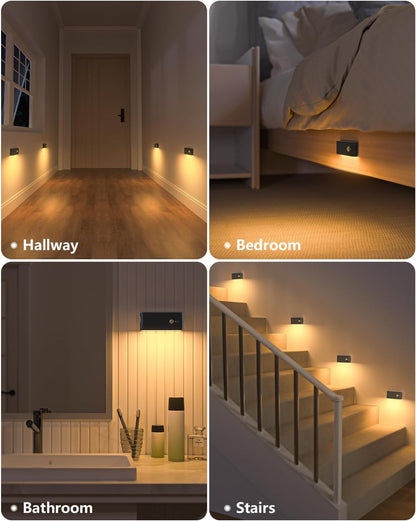 Rechargeable Motion Sensor Night Light Warm White LED Stick Anywhere Wireless Stair Lights for Hallway Bathroom Bedroom Closet (3 Pack) - PuriLite