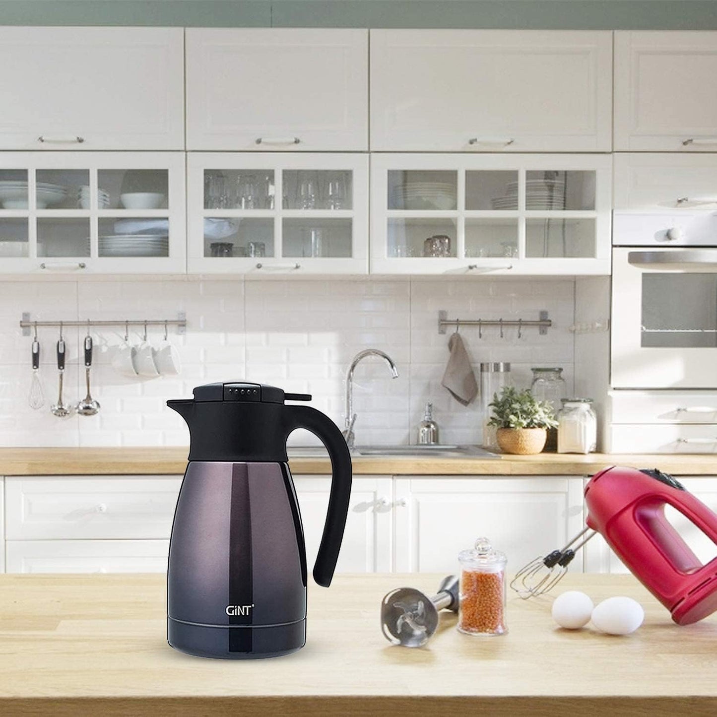 GiNT 1L/34Oz Thermal Coffee Carafe, Insulated Stainless Steel Coffee Carafes for Keeping Hot/Double Walled Vacuum Thermos (Purple)