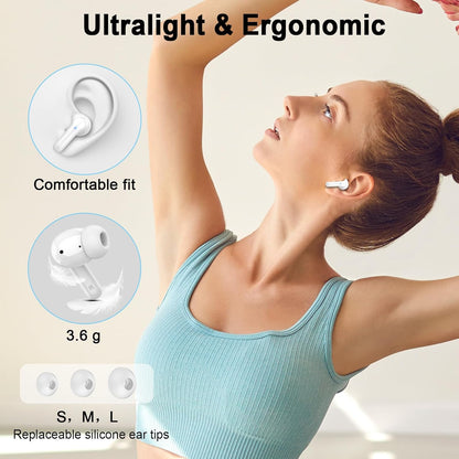 Wireless Earbuds, 2025 Bluetooth 5.4 Headphone 3D Bass Hi-Fi Stereo Ear Buds, 4 ENC Noise Cancelling Mic, 40H 3g USB-C in-Ear Earphone, IP7 Waterproof Workout Sport for Laptop Pad Android iOS, White