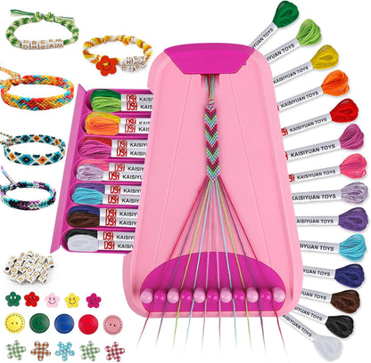 Friendship Bracelet Making Kit for Kids Ages 6–12 Jewelry Craft Set with Pre-Cut Threads Creative Arts and Crafts Gift Pink