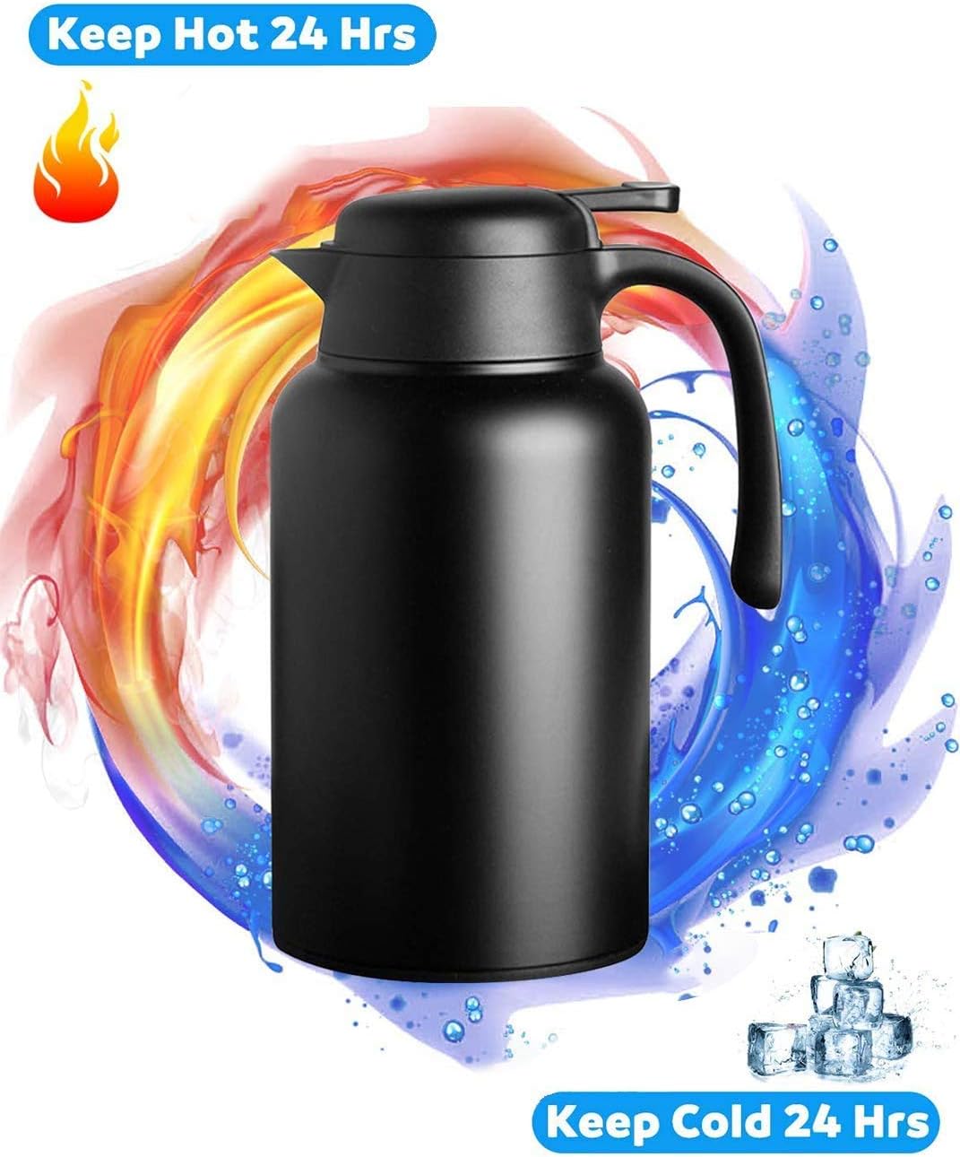 Luvan 68oz Thermal Carafe,304 18/10 Stainless Steel Double Walled Vacuum Insulated Coffee Carafe Jugs with Press Button Top,12+ Hrs Heat&24+ Hrs Cold Retention,BPA Free,for Coffee,Tea,Beverage-Black