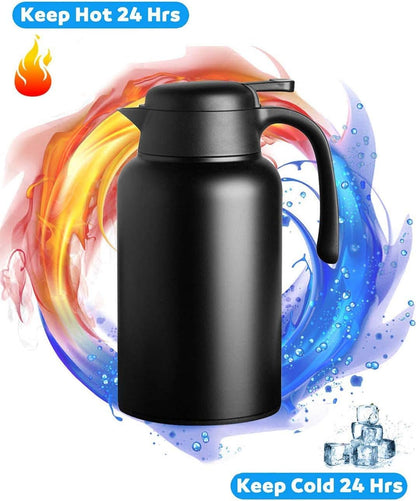 Luvan 68oz Thermal Carafe,304 18/10 Stainless Steel Double Walled Vacuum Insulated Coffee Carafe Jugs with Press Button Top,12+ Hrs Heat&24+ Hrs Cold Retention,BPA Free,for Coffee,Tea,Beverage-Black