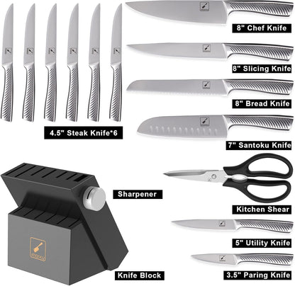 imarku Knife Set - Knife Sets for Kitchen with Block, 14 Pcs High Carbon Stainless Steel Kitchen Knife Set, Dishwasher Safe Knife Block Set with Ergonomic Handle