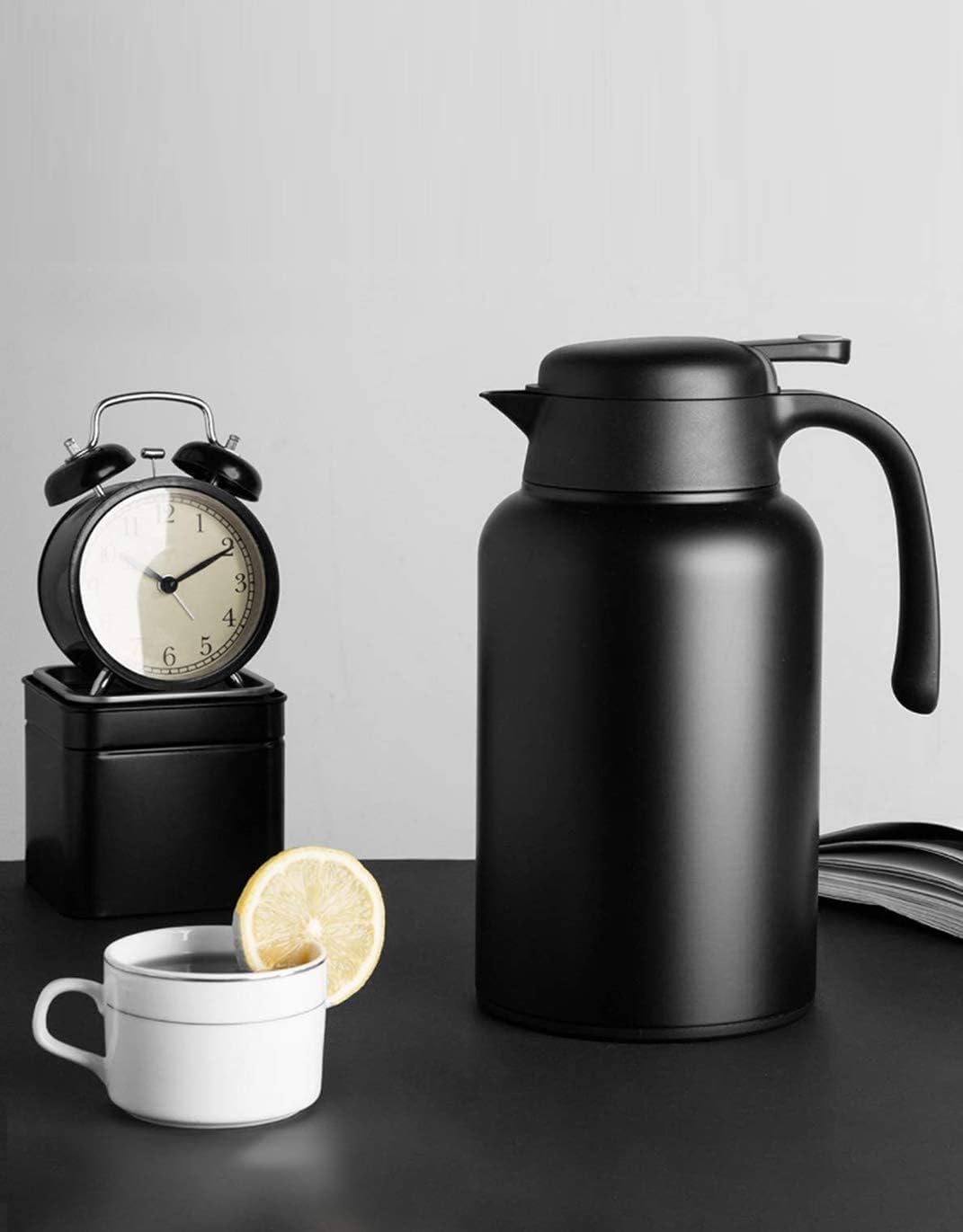Luvan 68oz Thermal Carafe,304 18/10 Stainless Steel Double Walled Vacuum Insulated Coffee Carafe Jugs with Press Button Top,12+ Hrs Heat&24+ Hrs Cold Retention,BPA Free,for Coffee,Tea,Beverage-Black