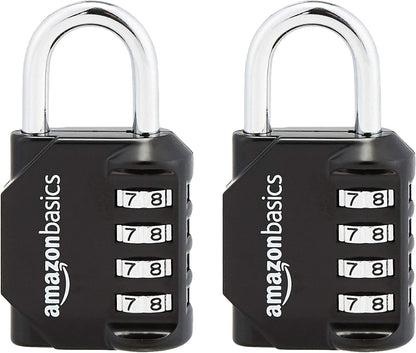 Amazon Basics 4-Digit Combination Padlock, Black, 2-Pack