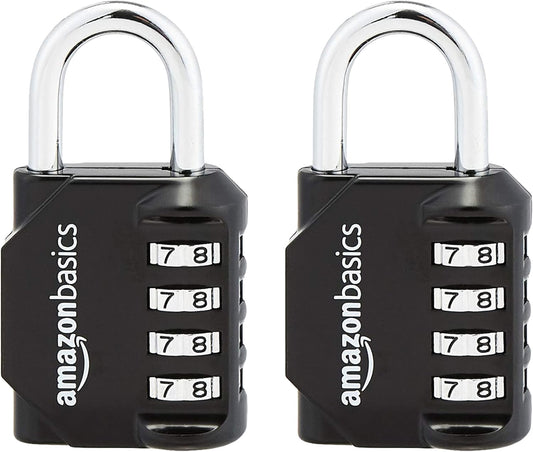 Amazon Basics 4-Digit Combination Padlock, Black, 2-Pack