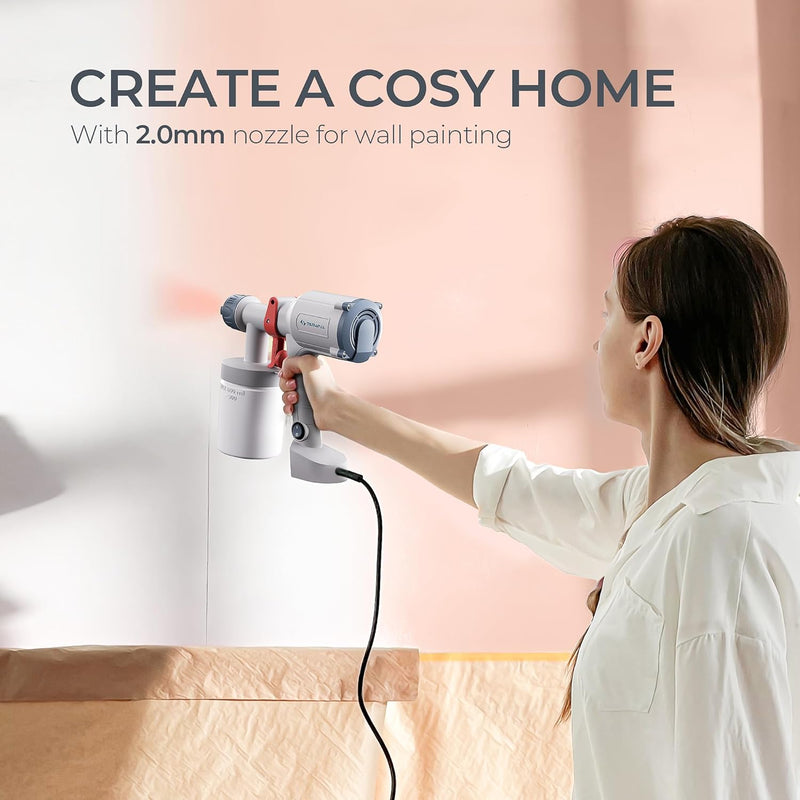Tilswall HVLP Paint Sprayer, Ultra-Light Electric Spray Gun with 20 fl oz Detachable Cup, 2 Nozzles & 3 Patterns, Perfect for Furniture, Cabinets, Fence, Walls, Doors, Garden & DIY, White