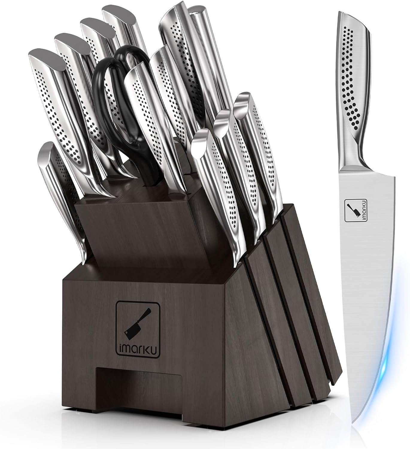 imarku Knife Set, 16PCS Kitchen Knife Set with Block High Carbon Stainless Steel Ultra Sharp Knife Block Set, Japanese Knife Set with Dotted Non-Slip Ergonomic Handle, Dishwaher Safe