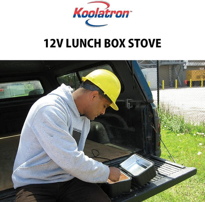 Koolatron 12V Heating Lunch Box Stove, 1.6 Qt (1.5 L), Black, 6 ft (1.8m) Power Cord, Heats to 300F (149C), Built-in Cord Storage, Classic Construction Worker Lunchbox, for Car, SUV, Pickup Truck