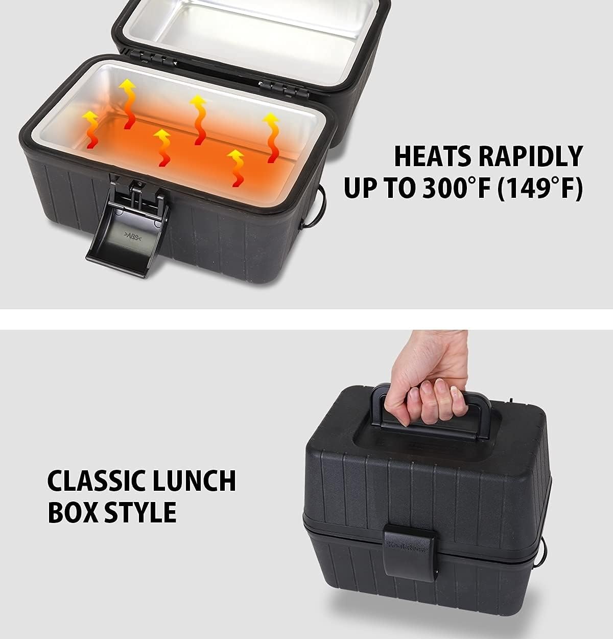 Koolatron 12V Heating Lunch Box Stove, 1.6 Qt (1.5 L), Black, 6 ft (1.8m) Power Cord, Heats to 300F (149C), Built-in Cord Storage, Classic Construction Worker Lunchbox, for Car, SUV, Pickup Truck