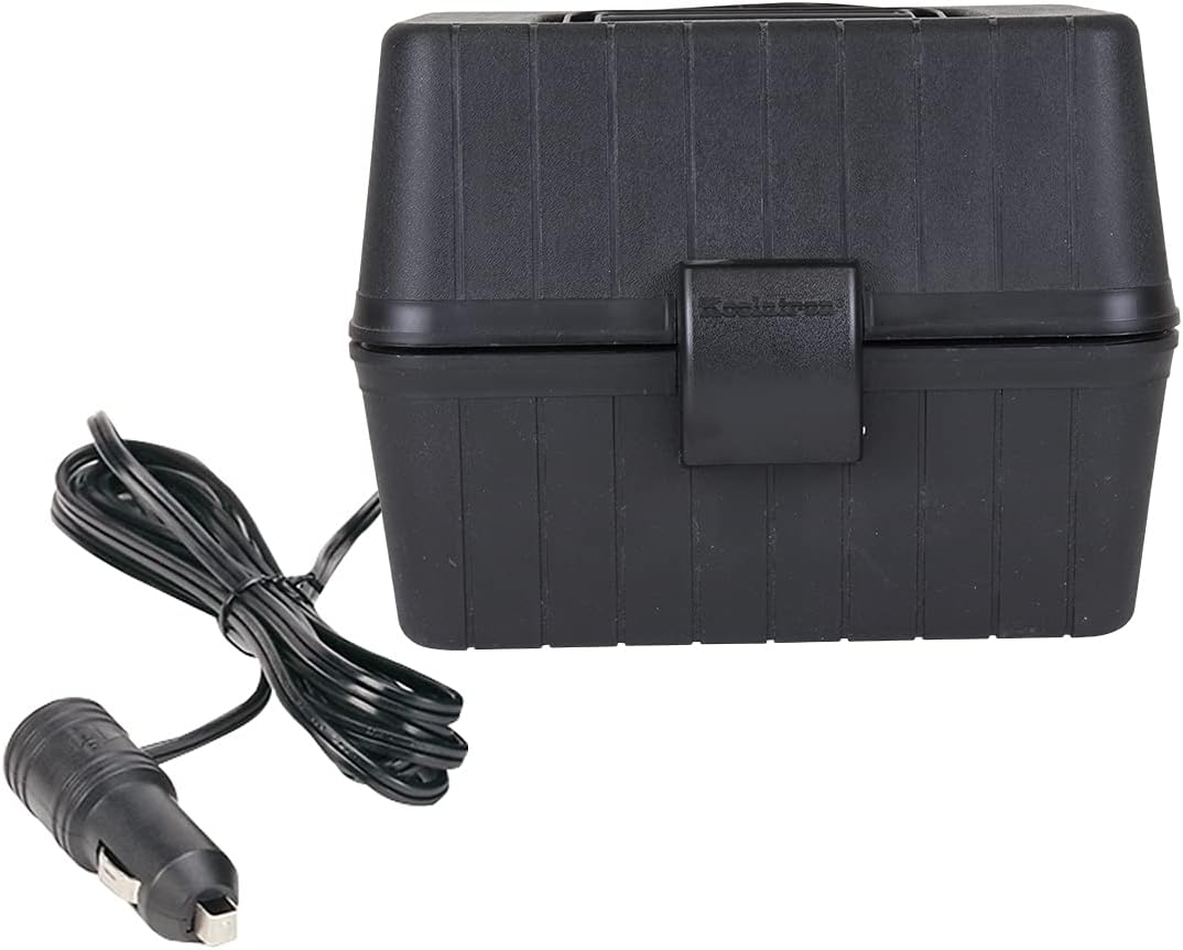 Koolatron 12V Heating Lunch Box Stove, 1.6 Qt (1.5 L), Black, 6 ft (1.8m) Power Cord, Heats to 300F (149C), Built-in Cord Storage, Classic Construction Worker Lunchbox, for Car, SUV, Pickup Truck