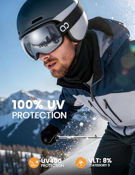 Ski Goggles with Ultra HD Lens and 100 Percent UV Protection Anti Fog OTG Snow Goggles for Skiing Snowboarding and Snowmobile Use - PuriLite