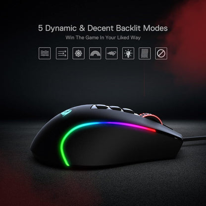 Redragon M612 Predator RGB Gaming Mouse, 8000 DPI Wired Optical Mouse with 11 Programmable Buttons & 5 Backlit Modes, Software Supports DIY Keybinds Rapid Fire Button