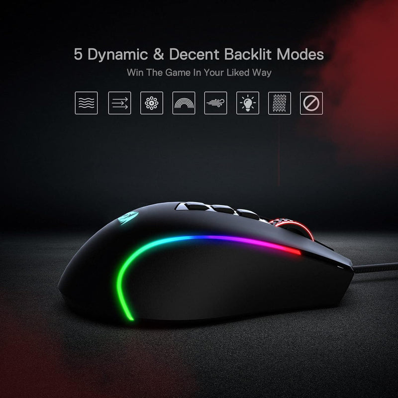 Redragon M612 Predator RGB Gaming Mouse, 8000 DPI Wired Optical Mouse with 11 Programmable Buttons & 5 Backlit Modes, Software Supports DIY Keybinds Rapid Fire Button