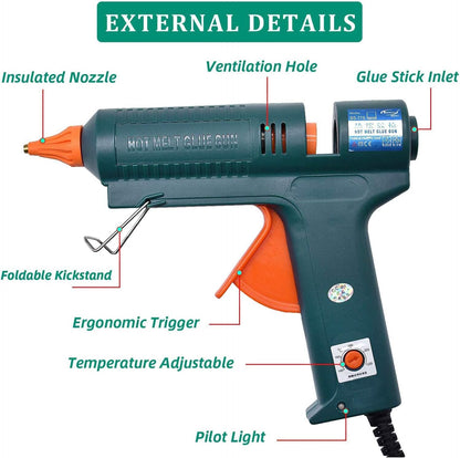 Full Size Hot Glue Gun, 150 Watts with 6 Copper Nozzles Temperature Adjustable Craft Repair Tool Professional Melting Glue Gun DIY Thermo Tool Include 5Pcs Highly Viscous Glue Sticks Luxury Set
