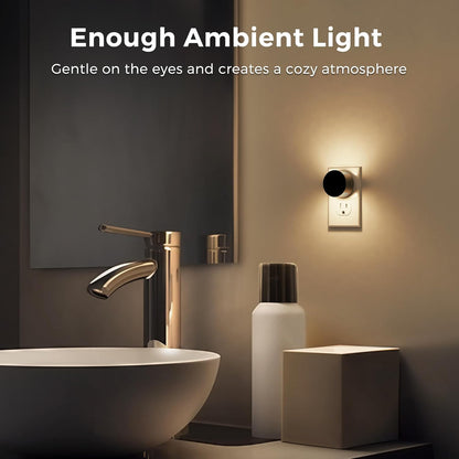 2-Pack Plug-In Night Light with Light Sensor 3-Level Brightness Adjustable 30/60/100LM Warm White 3000K for Hallway Bedroom Bathroom - PuriLite