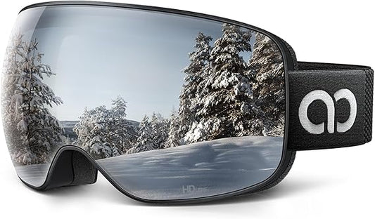 Ski Goggles with Ultra HD Lens and 100 Percent UV Protection Anti Fog OTG Snow Goggles for Skiing Snowboarding and Snowmobile Use - PuriLite