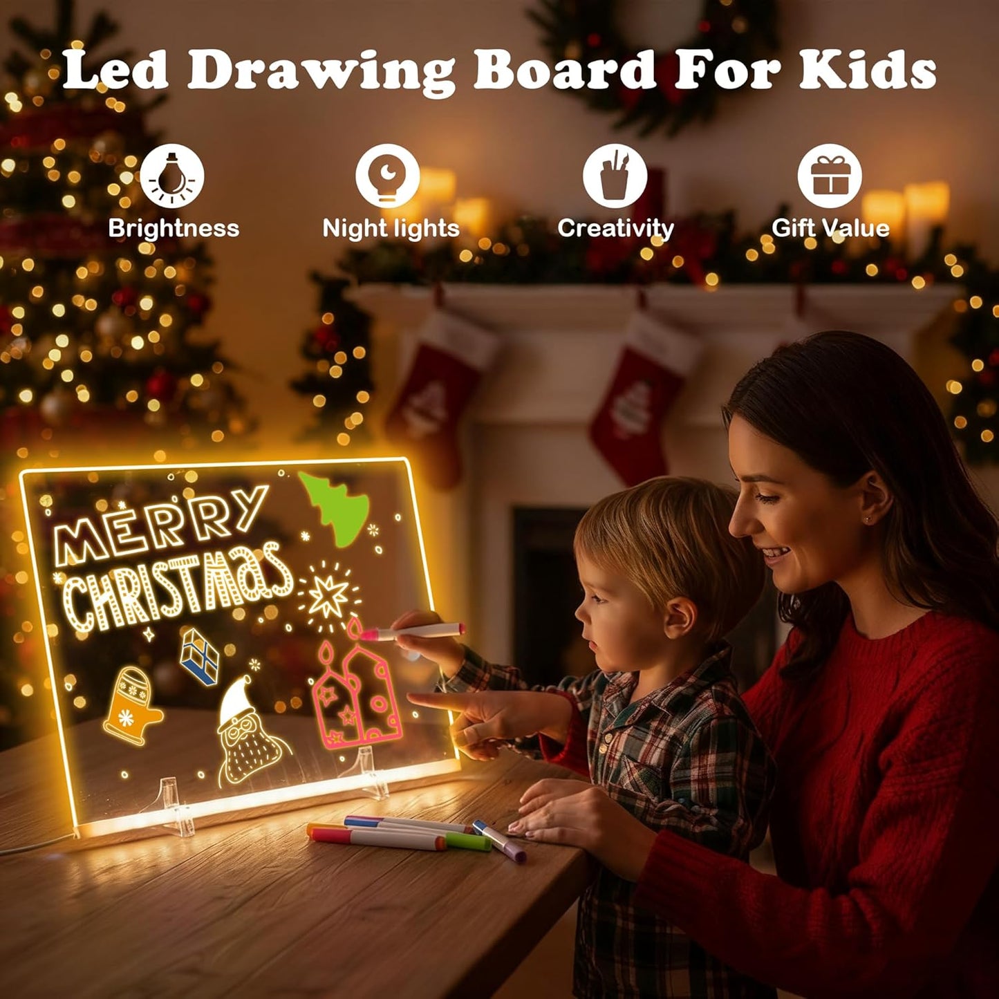 LED Light Up Drawing Board with 7 Color Modes Acrylic Dry Erase Message Tablet with Markers Writing and Doodle Board for Kids and Adults