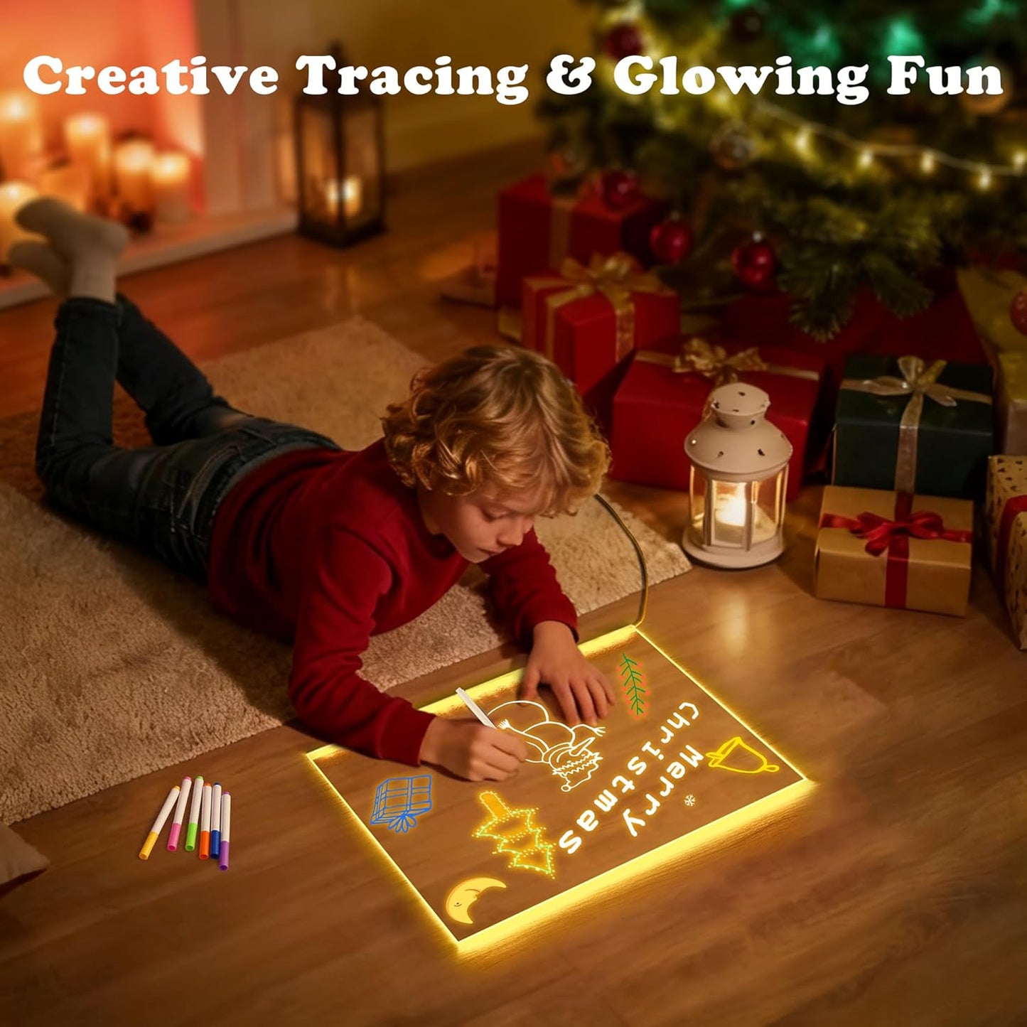 LED Light Up Drawing Board with 7 Color Modes Acrylic Dry Erase Message Tablet with Markers Writing and Doodle Board for Kids and Adults