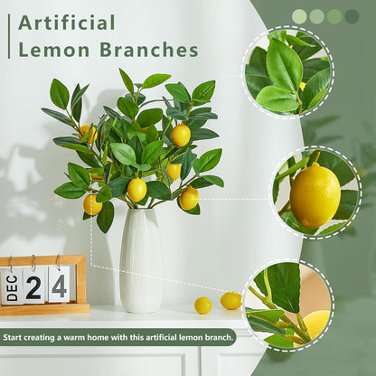 3 PCS Artificial Lemon Branches for Vase 18 Inch Fake Lemons Fruit Picks Faux Lemons Tree Decor Realistic