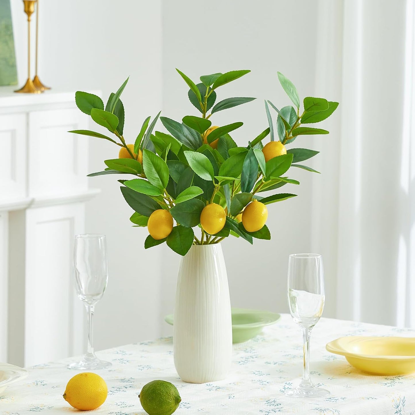 3 PCS Artificial Lemon Branches for Vase 18 Inch Fake Lemons Fruit Picks Faux Lemons Tree Decor Realistic