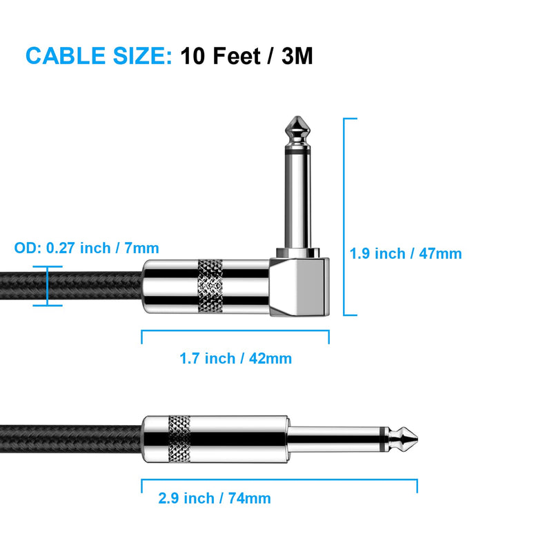 Guitar Cable 10ft New bee Electric Instrument Cable Bass AMP Cord for Electric Guitar, Bass Guitar, Electric Mandolin, Pro Audio (Right Angle to Straight, Black)