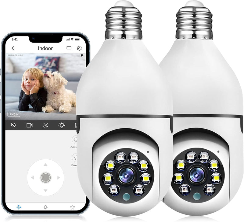 2PCS Light Bulb Security Camera Wireless Indoor, 3MP/2.4G WiFi Surveillance Camera, 360°Pan-Tilt Bulb Camera with Human Motion Detection&Alert/Two-Way Audio/Full Color Night Vision/Remote View