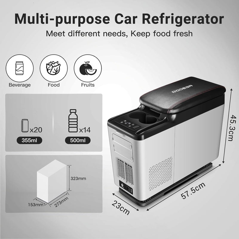 BODEGA 12 Volt Camping Refridgerator,16 Quart Car Fridge,15L Truck Fridge,Portable (5℉-68℉),12V/24V DC Mini Fridge,Electric Car Cooler for RV,Vehicles,Van,SUV,Travel,Road Trip