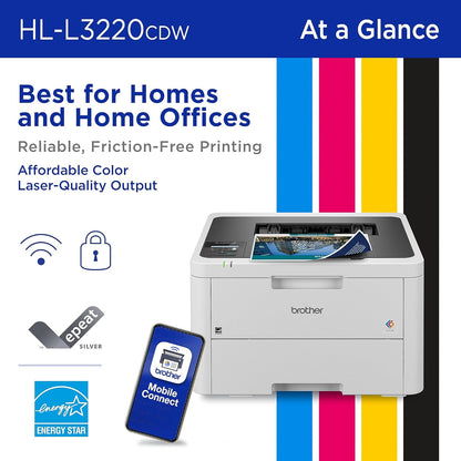 Brother HL-L3220CDW Wireless Compact Digital Colour Printer with Laser Quality Output, Duplex and Mobile Device Printing