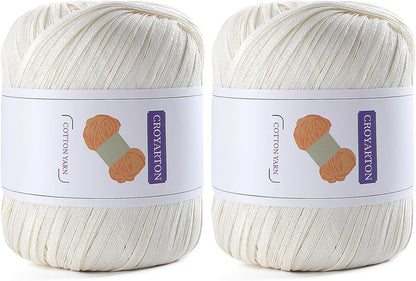 2 Pack Raffia Yarn for Crochet, Soft Cotton Yarn for Crocheting Summer Beach Bag/Hat, 228 Yards/3.52 Ounce Ribbon Paper Yarn for Beginners DIY Hand Knitting Handbag (Milky White)