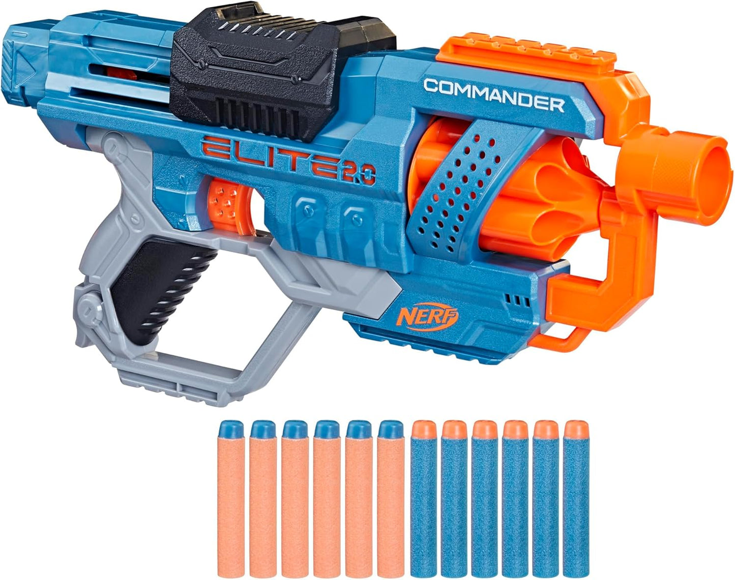 Foam Dart Blaster Toy with 6-Dart Rotating Drum, Customizable Rails, Long-Range Performance, Includes 12 Foam Darts