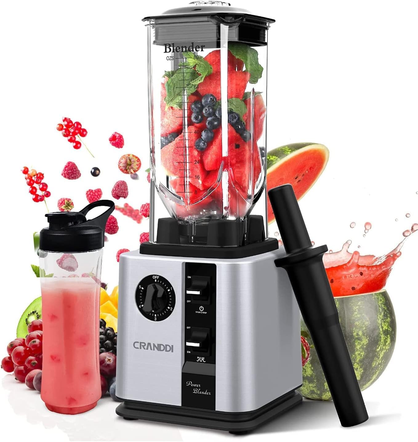 CRANDDI Professional High-Speed Countertop Blender 1800W,80oz for Home and Commercial Use Blending Ice Cream,Frozen Dessert,Shakes and Smoothies Maker,Built-in Pulse,Self-Cleaning,K95-Silver