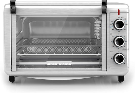 BLACK+DECKER Crisp 'N Bake Air Fry Toaster Oven, 6 Slice, 5 Cooking Functions, Stainless Steel, TO3215SSD