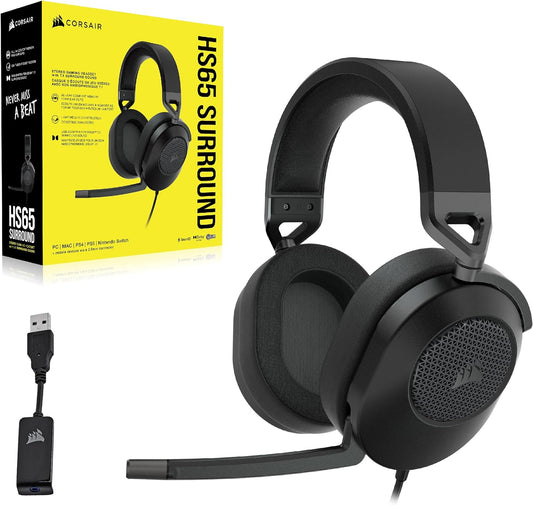 CORSAIR HS65 SURROUND Multiplatform Wired Gaming Headset – Dolby Atmos – SonarWorks SoundID – iCUE Compatible – PC, Mac, PS5, PS4, Xbox, Nintendo Switch, Mobile – Carbon - PuriLite