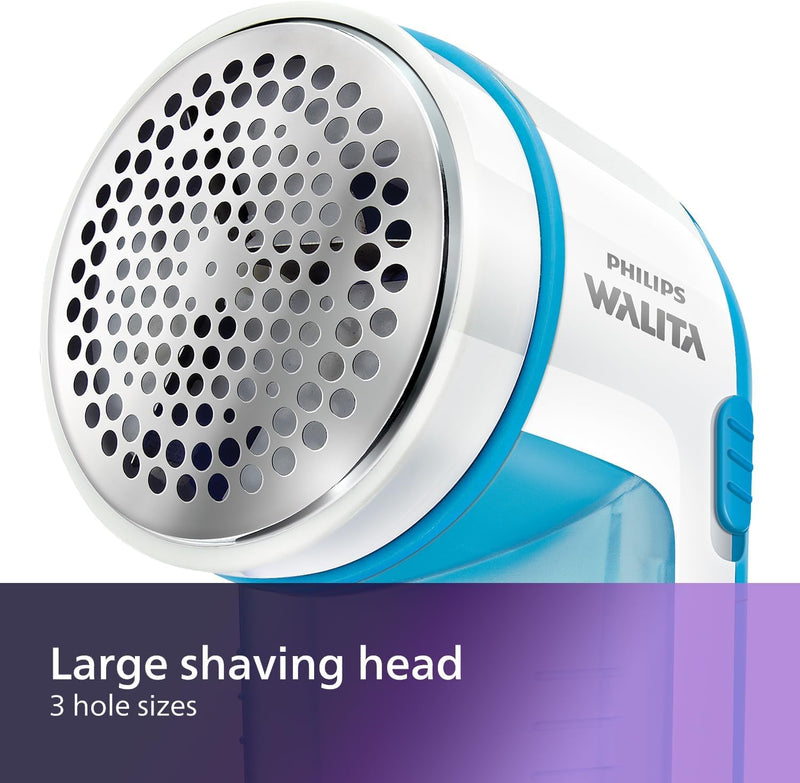 Philips Fabric Shaver, Removes Fabric Pills, Suitable for All Garments, Large Blade Surface, Cleaning Brush, Includes Batteries, Blue (GC026/00)