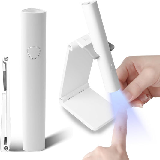 UV Light for Gel Nails,Handheld UV Lamp Led Nail Lamp Mini Portable Cordless Rechargeable,Flash Cure Lamp for Gel Nails with Stand,Salon Home DIY (White)