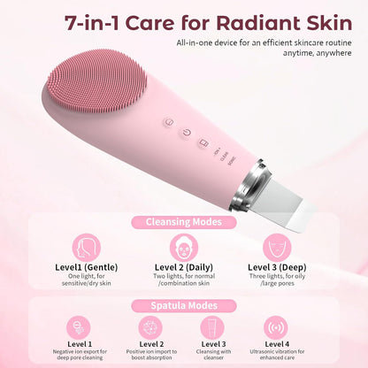 Silicone Facial Cleansing Brush – 2-in-1 Electric Face Scrubber & Skin Spatula – IPX7 Waterproof Rechargeable Deep Cleaning Massager with 7 Modes - PuriLite