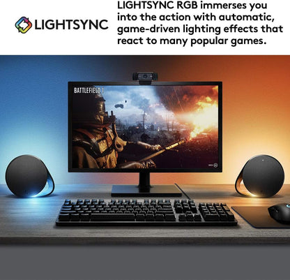 Logitech G560 PC Gaming Speaker System with 7.1 DTS:X Ultra Surround Sound, Game based LIGHTSYNC RGB, Two Speakers and Subwoofer, Bluetooth, USB, Immersive Gaming Experience - Black