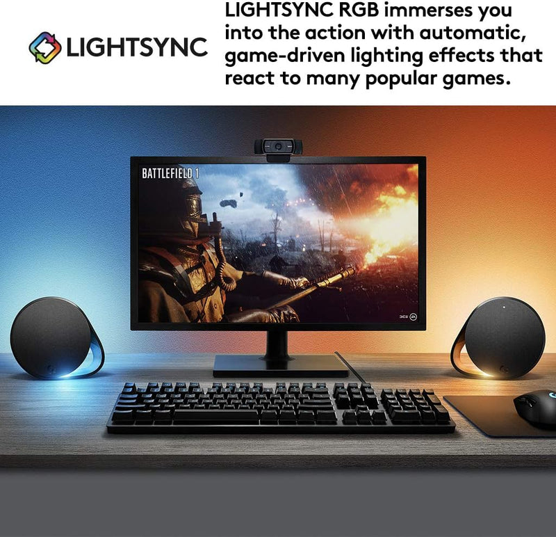 Logitech G560 PC Gaming Speaker System with 7.1 DTS:X Ultra Surround Sound, Game based LIGHTSYNC RGB, Two Speakers and Subwoofer, Bluetooth, USB, Immersive Gaming Experience - Black
