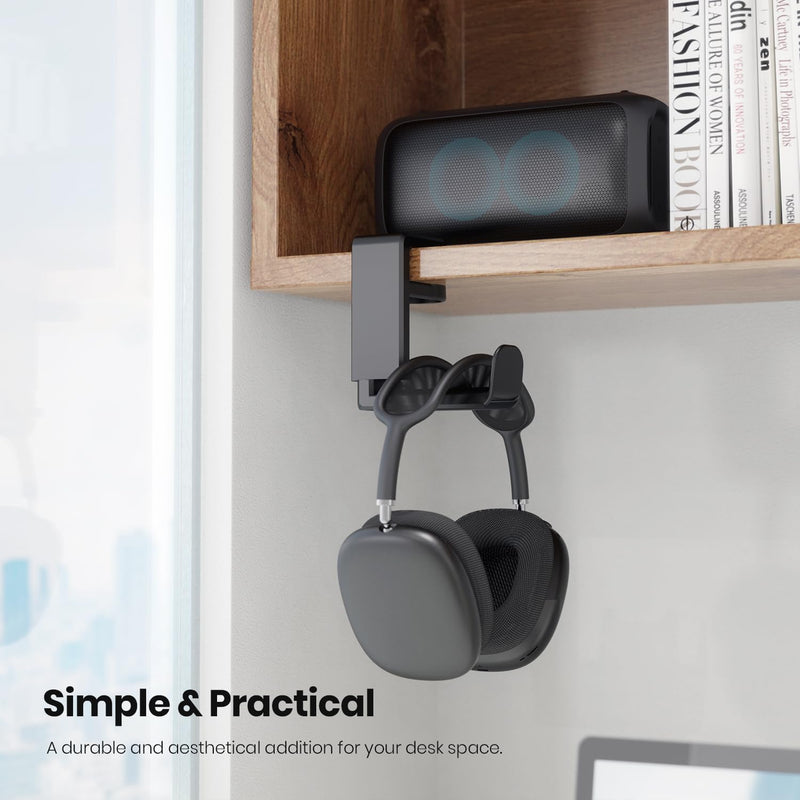PC Gaming Headset Headphone Hook Holder Hanger Mount, Headphones Stand with Adjustable & Rotating Arm Clamp, Under Desk Design, Universal Fit, Built in Cable Clip Organizer EURPMASK