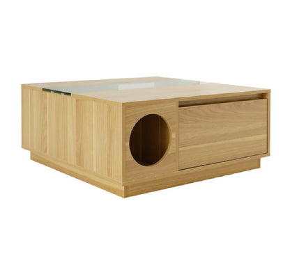 4 Cats & Dogs Modern Pet Coffee Table | Cat & Small Dog Hideaway with Tempered Glass Top