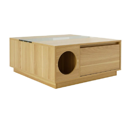 4 Cats & Dogs Modern Pet Coffee Table | Cat & Small Dog Hideaway with Tempered Glass Top