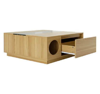4 Cats & Dogs Modern Pet Coffee Table | Cat & Small Dog Hideaway with Tempered Glass Top