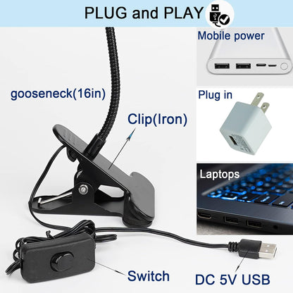 UV LED Black Light Clamp Light with USB, Upgraded 5W 395nm Portable Gooseneck Lamp with Clip for Gel Nail, Pet Urine Detection, UV Glue Curing, Blacklight Posters, Fluorescent Paint, Resin Art