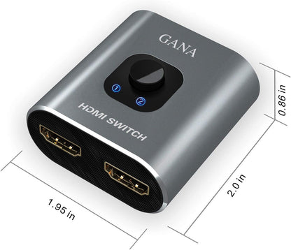 HDMI Switch 4K HDMI Splitter - Gana Prime Aluminum Bi-Directional HDMI Switcher 1 in 2 Out (Single Display) or 2 Input 1 Output, Supports 4K 3D HD 1080P for Xbox PS4 Roku HDTV etc. （Grey…